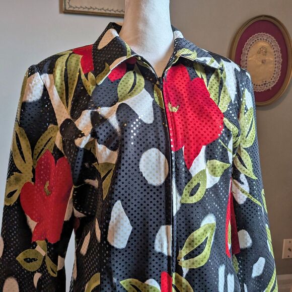 Vintage 90s Y2K Mesmerize Sequin Jacket Floral Blazer Whimsigoth Size Small - Picture 5 of 11